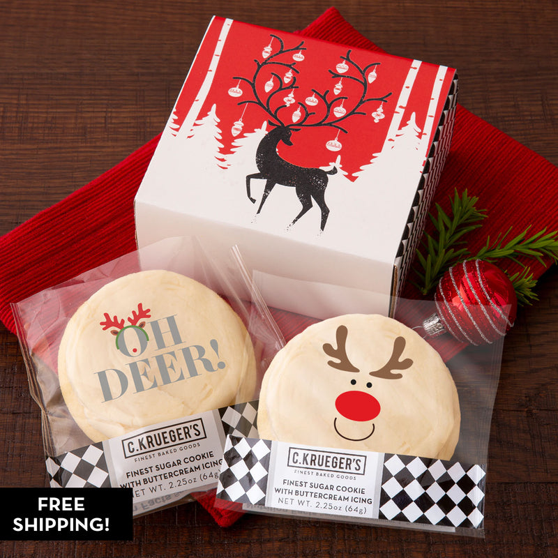 Winter Deer Duo Cookie Gift - Iced Cookies with Messages