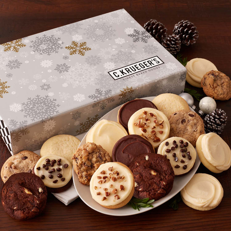 Silver & Gold Snowflake Cookie Box - Assorted Mini Cookies