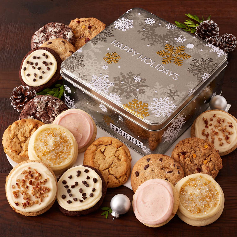 Silver & Gold Snowflake Gift Tin - Assorted Cookies