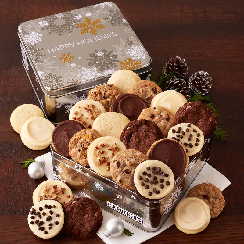 - Silver & Gold Snowflake Gift Tin - Mini Cookies