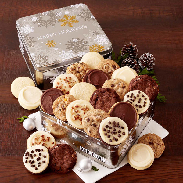 Silver & Gold Snowflake Gift Tin - Assorted Mini Cookies