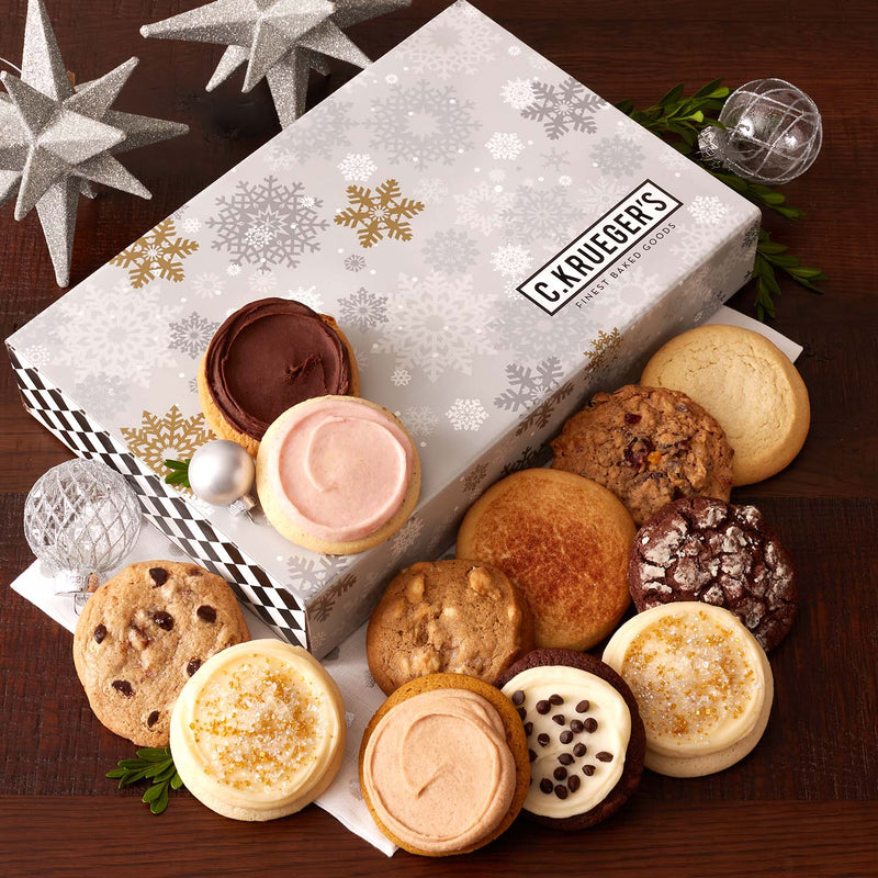 Silver & Gold Snowflake Cookie Boxes – Assorted Cookies