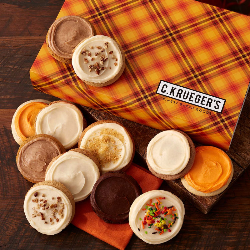 Fall Plaid One Dozen Cookie Gift Box - Iced Cookies