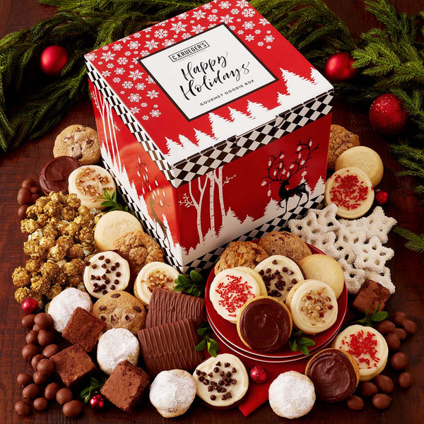 Winter Deer Gourmet Goodie Box - Assorted Mini Cookies and Snacks