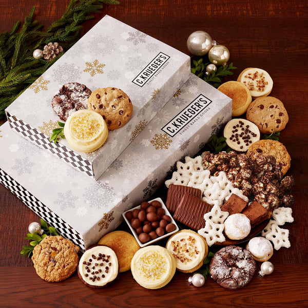 Silver & Gold Snowflake Gift Boxes - Cookies and Snacks