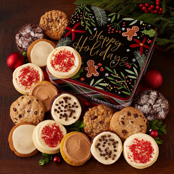 Winterberry "Happy Holidays" Gourmet Gift Tin - Assorted Cookies