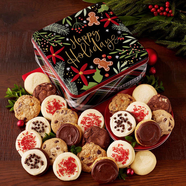 Winterberry "Happy Holidays" Gourmet Gift Tin - Assorted Mini Cookies