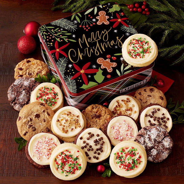 Winterberry "Merry Christmas" Gourmet Gift Tin - Assorted Cookies