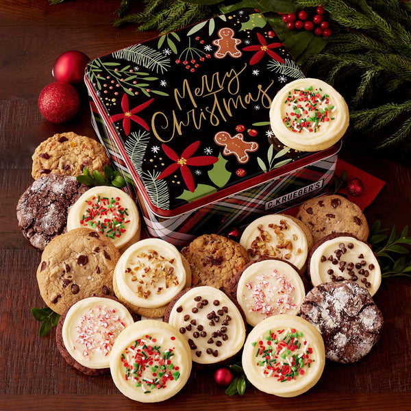 Winterberry "Merry Christmas" Cookie Gift Tin - Assorted Cookies