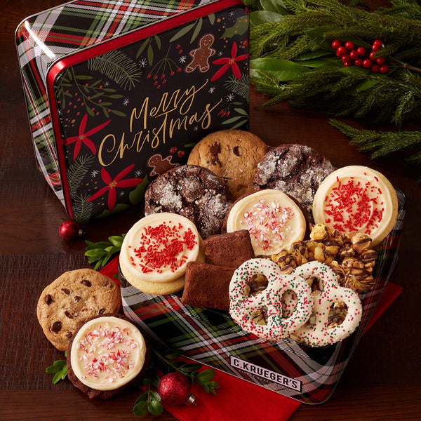 Winterberry "Merry Christmas" Gourmet Gift Tin - Cookies & Snacks