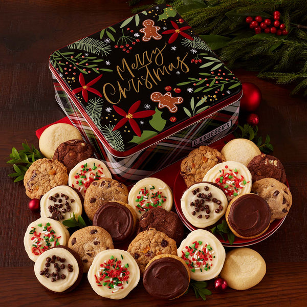 Winterberry "Merry Christmas" Cookie Gift Tin - Assorted Mini Cookies