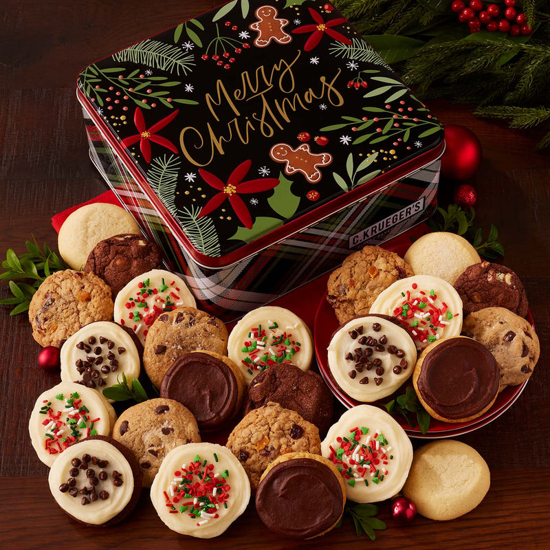 Winterberry "Merry Christmas" Gourmet Gift Tin - Mini Cookies