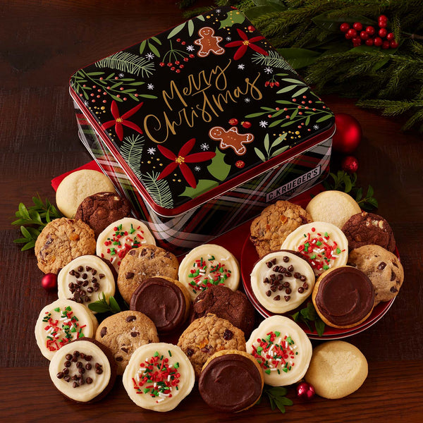 Winterberry "Merry Christmas" Gourmet Gift Tin - Assorted Mini Cookies