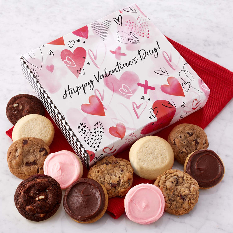 Watercolor Hearts Cookie Box - Assorted Mini Cookies