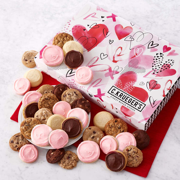 Watercolor Hearts Three Dozen Mini Cookie Gift Box - Assorted