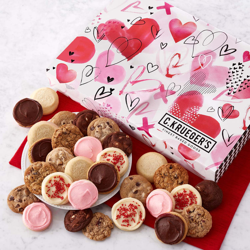 Watercolor Hearts Cookie Gift Box - Assorted Mini Cookies