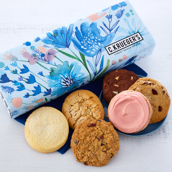 Indigo Blooms Half Dozen Cookie Gift Box Assorted Cookie Sampler