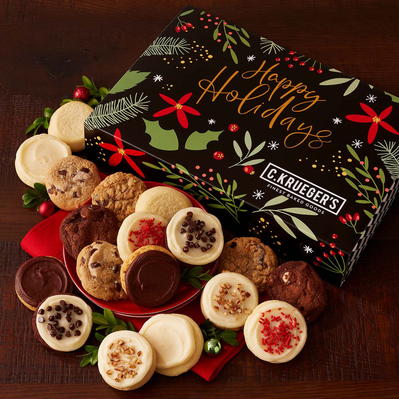 Winterberry "Happy Holidays" Cookie Gift Boxes - Assorted Mini Cookies