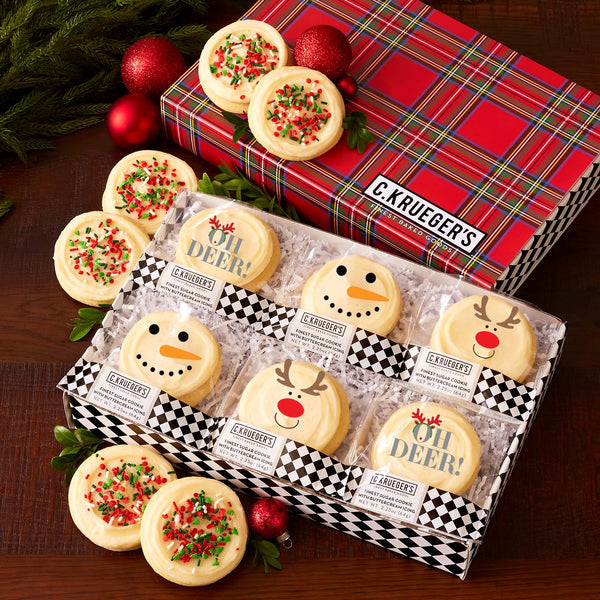 Tartan Plaid Cookie Gift Boxes - Iced Cookies with Messages