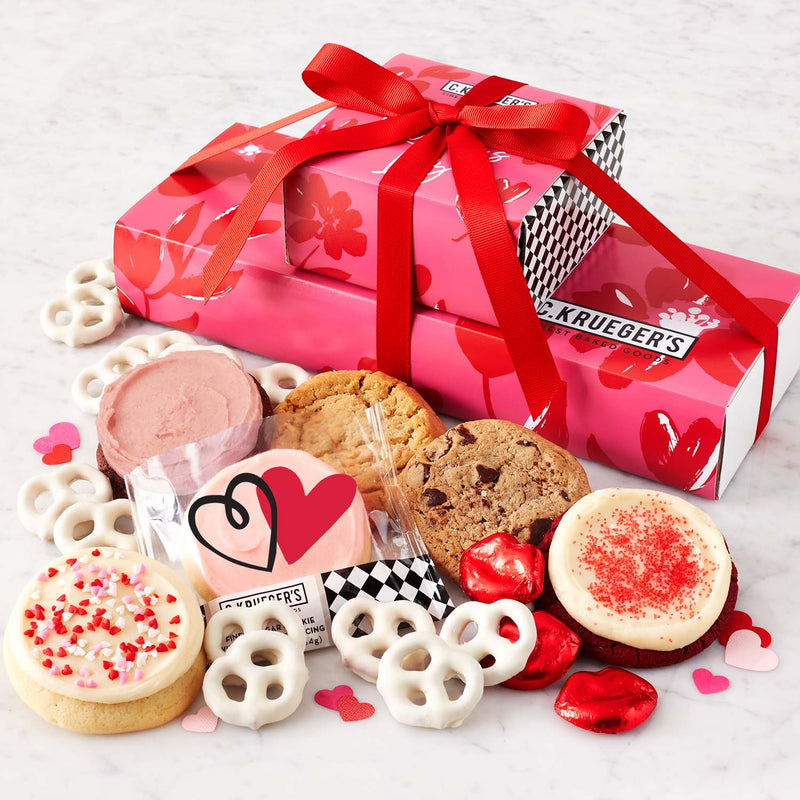 Floral Hearts Gift Stack - Cookies and Snacks