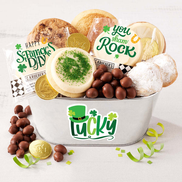 St. Patrick's Day Galvanized Gift Pail - Cookies & Snacks