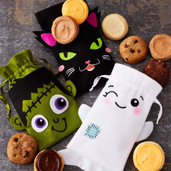 Set of Three: Halloween Felt Treat Bags – Assorted Mini Cookies
