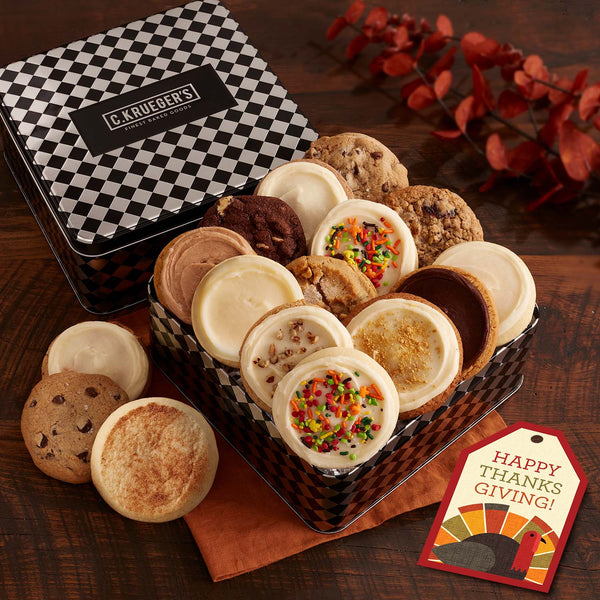 Thanksgiving Harlequin Cookie Gift Tin - Assorted Cookies