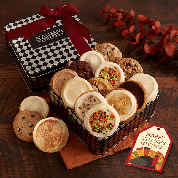 Thanksgiving Harlequin Cookie Gift Tin - Assorted Cookies