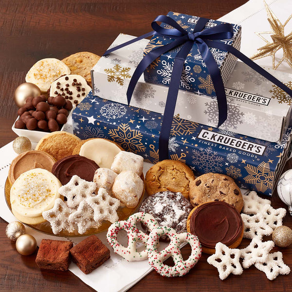 Winter Snowflake Grand Gift Stack - Cookies and Snacks