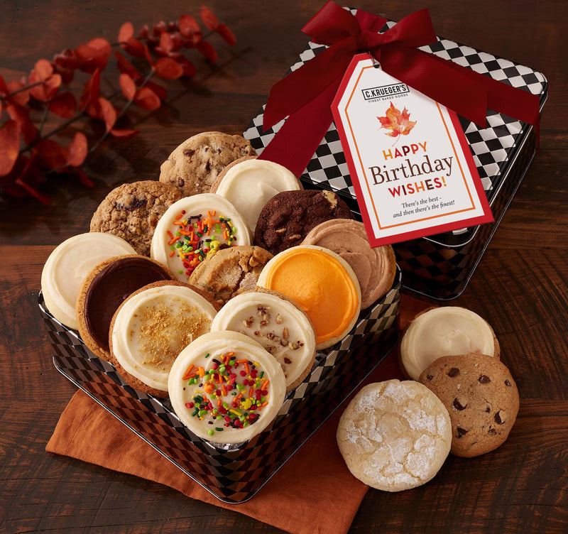 Fall Birthday Harlequin Cookie Tin - Assorted Cookies