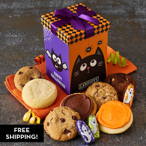 Halloween Scaredy Cat Bow Box - Assorted Mini Cookies and Chocolates