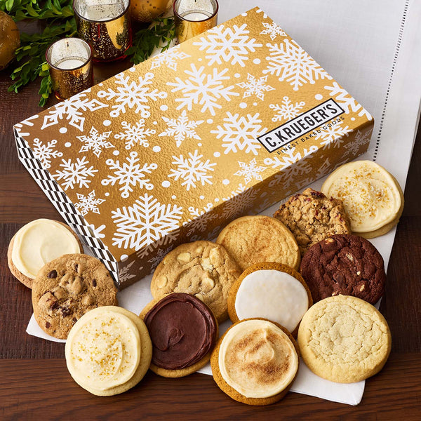Gold Snowflake Cookie Gift Boxes - Assorted Cookies