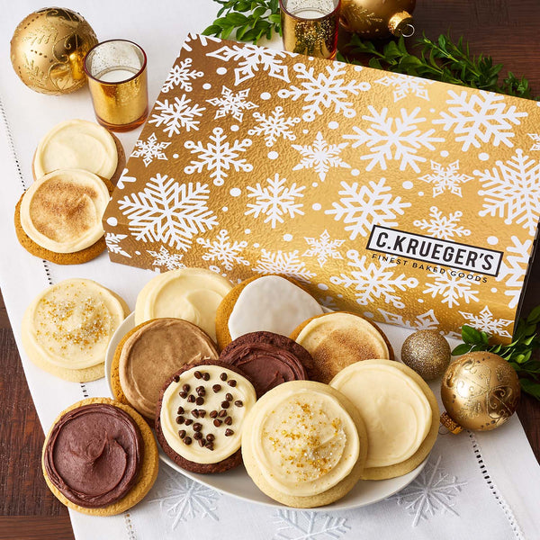 Gold Snowflake Cookie Gift Boxes - Iced Cookies