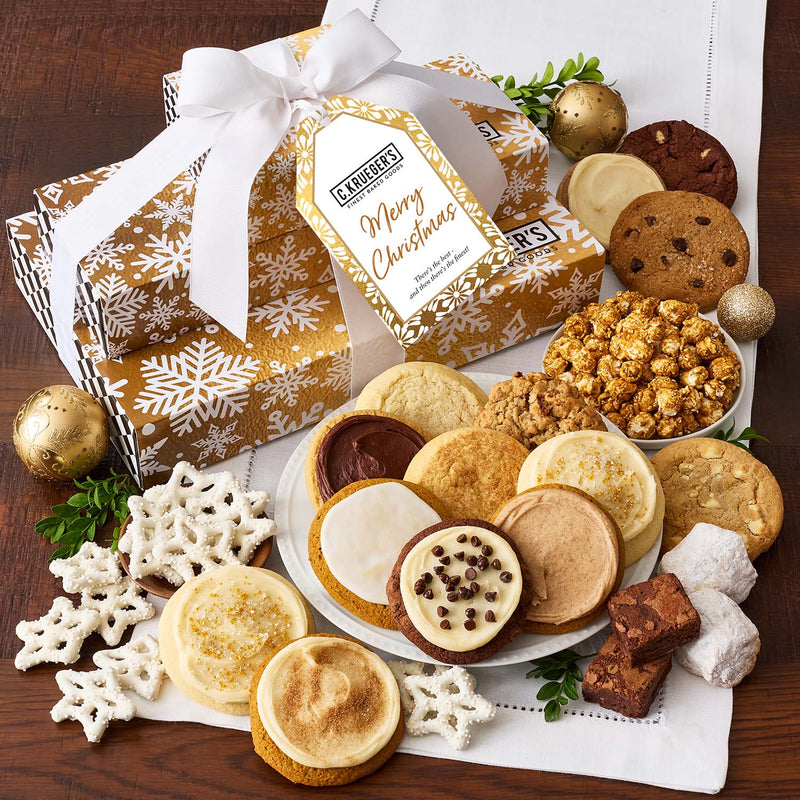 Gold Snowflake "Merry Christmas" Grand Gift Stack – Cookies and Snacks
