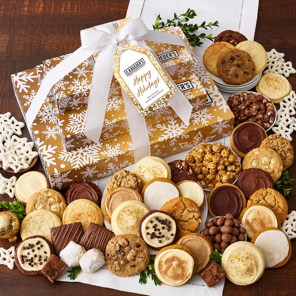 Gold Snowflake "Happy Holidays" VIP Gift Stack - Cookies and Snacks