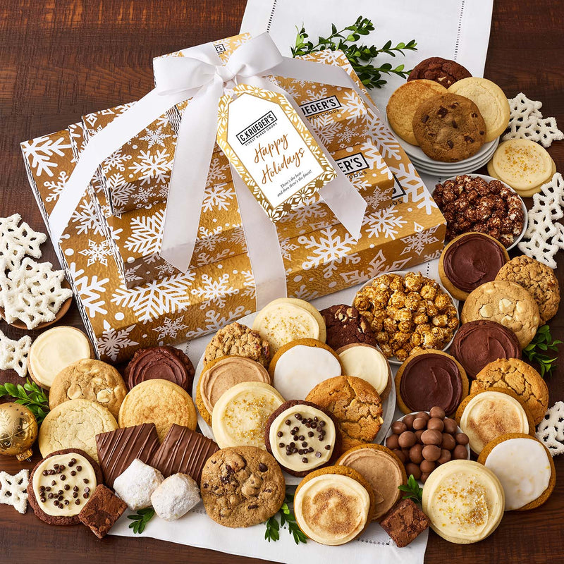 Gold Snowflake "Happy Holidays" VIP Gift Stack - Cookies and Snacks