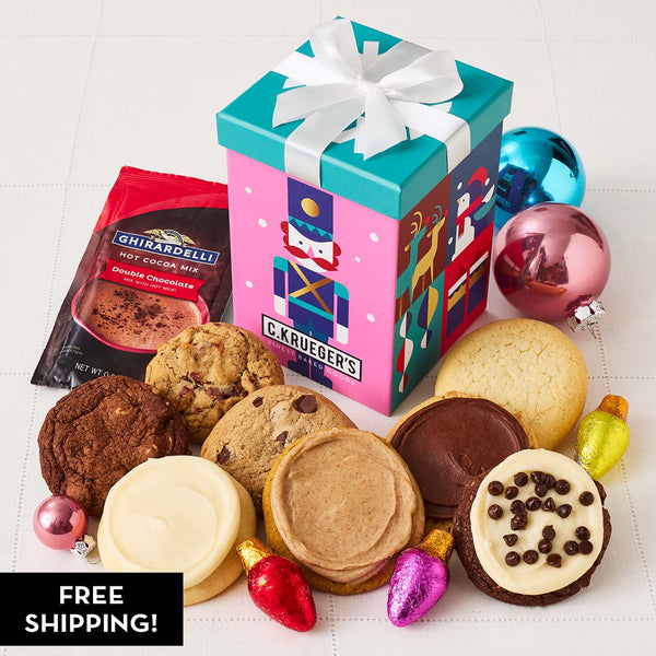 Merry & Bright Bow Box - Assorted Mini Cookies and Chocolates
