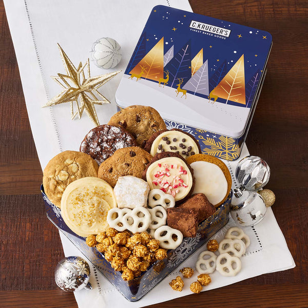 Winter Snowflake Cookie Gift Tin - Cookies and Snacks
