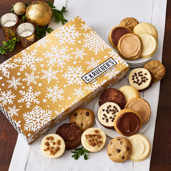 Gold Snowflake Cookie Gift Boxes - Assorted Mini Cookies