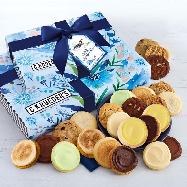 With Sympathy – Indigo Blooms Assorted Cookie Gift