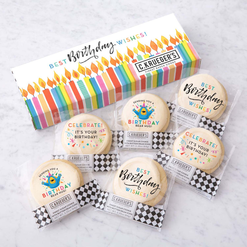 Birthday Wishes Half Dozen Cookie Gift Box - Iced with Messages