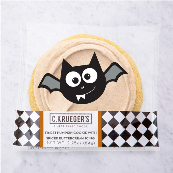 Finest Pumpkin Cookie with Spiced Buttercream Icing and  Halloween Bat Film