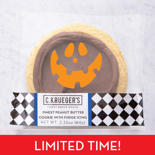 Finest Peanut Butter Cookie with Fudge Icing and Halloween Jack-O-Lantern Film