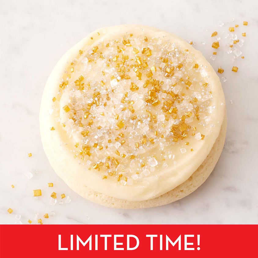 Finest Sugar Cookie With Buttercream Icing and Silver and Gold Shimmer Sprinkles