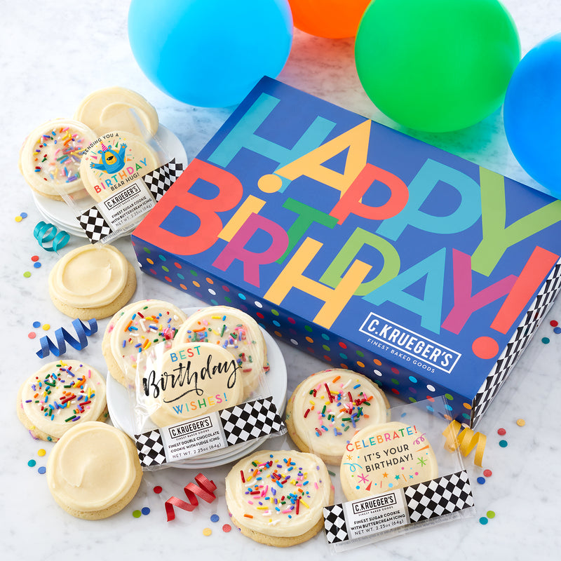 Birthday Celebration One Dozen Cookie Gift Box - Iced Cookies