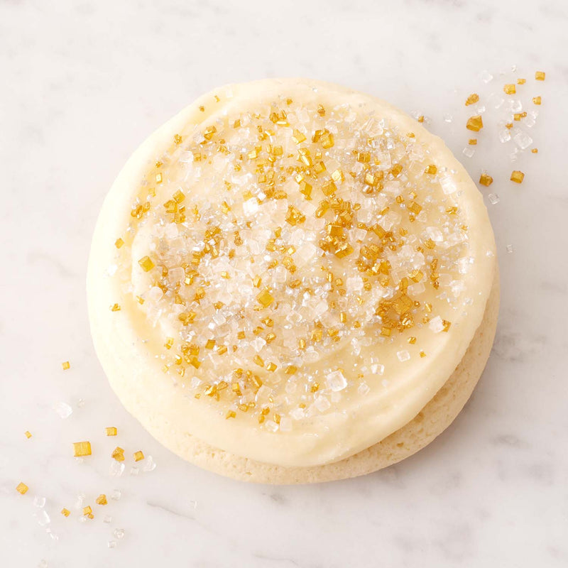 Finest Sugar Cookie With Buttercream Icing and Silver and Gold Shimmer Sprinkles